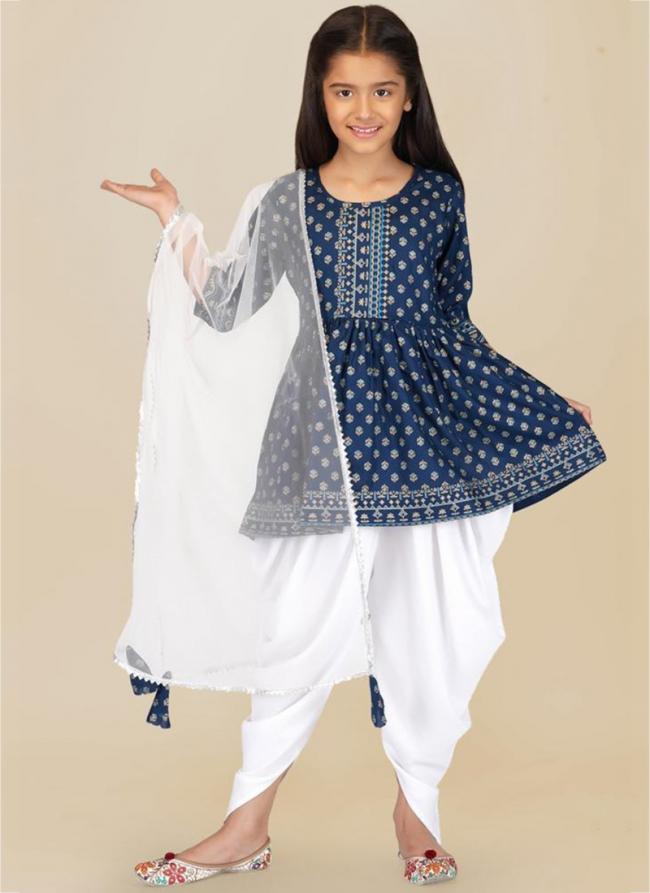 Blue Soft Cotton Traditional Wear Digital Printed Kids Wear Readymade Sharara And Dhoti 