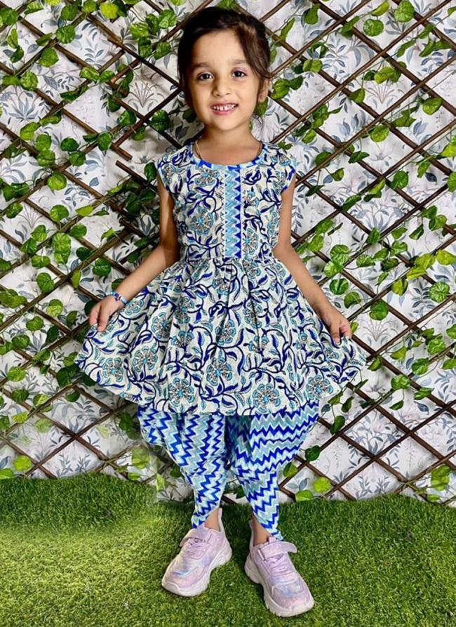 Sky Blue Soft Cotton Traditional Wear Digital Printed Kids Wear Readymade Sharara And Dhoti 