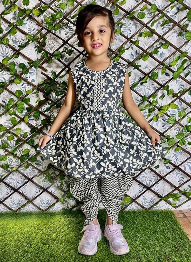 White Black Soft Cotton Traditional Wear Digital Printed Kids Wear Readymade Sharara And Dhoti 