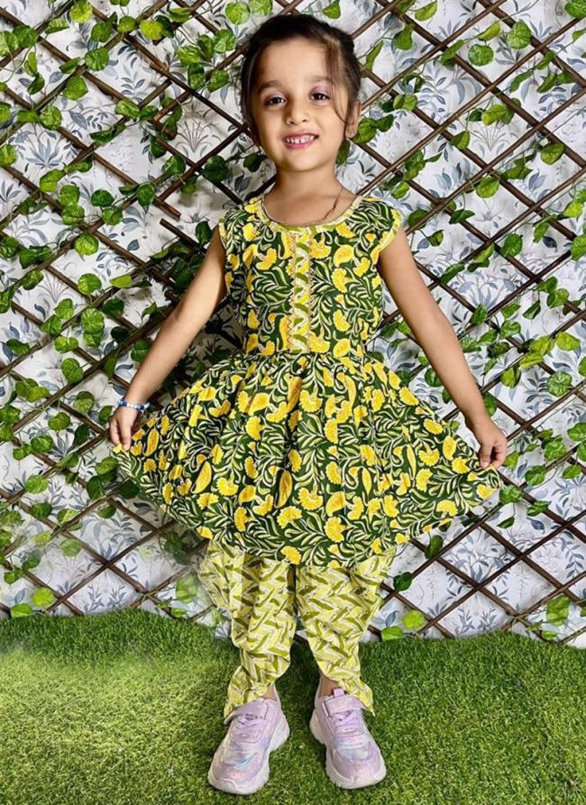 Yellow Soft Cotton Traditional Wear Digital Printed Kids Wear Readymade Sharara And Dhoti 