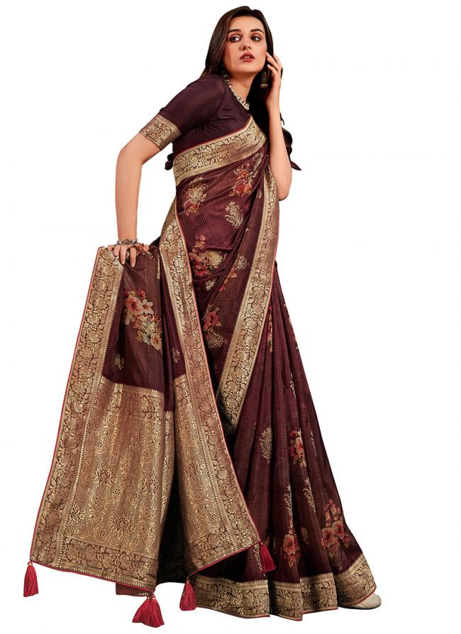 Maroon Pure Viscose Silk Traditional Wear Digital Printed Saree