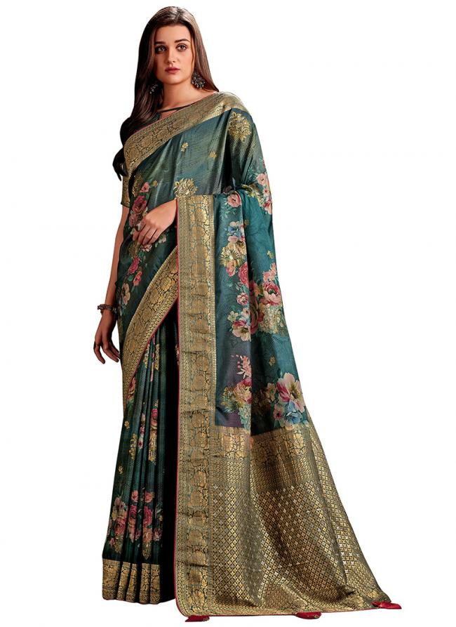 Rama Blue Pure Viscose Silk Traditional Wear Digital Printed Saree