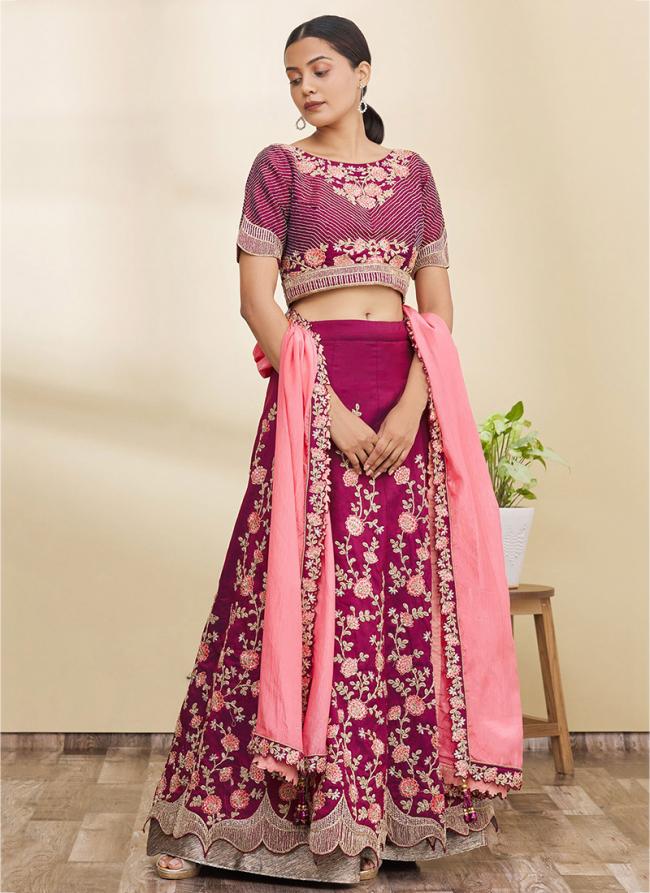 Pink Silk Wedding Wear Embroidery Work Lehenga Choli