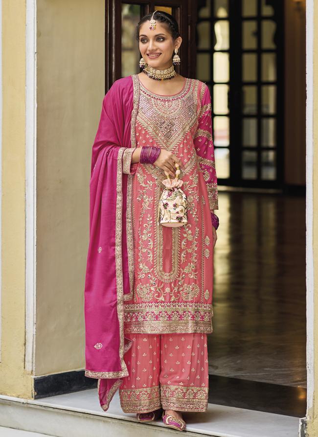 Pink Chinnon Festival Wear Embroidery Work Readymade Pakistani Suit
