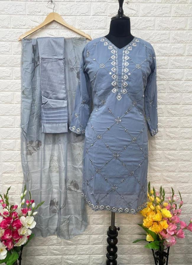 Sky Blue Georgette Traditional Wear Digital Printed Readymade Dress Material