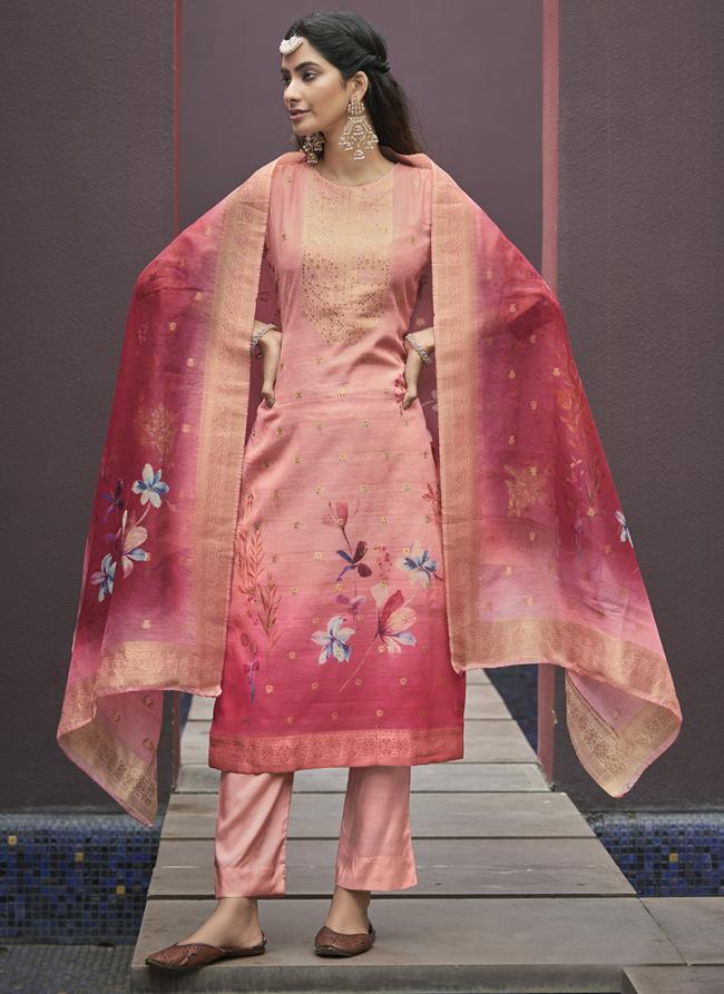 Pink Chanderi Party Wear Digital Printed Designer Salwaar Suit
