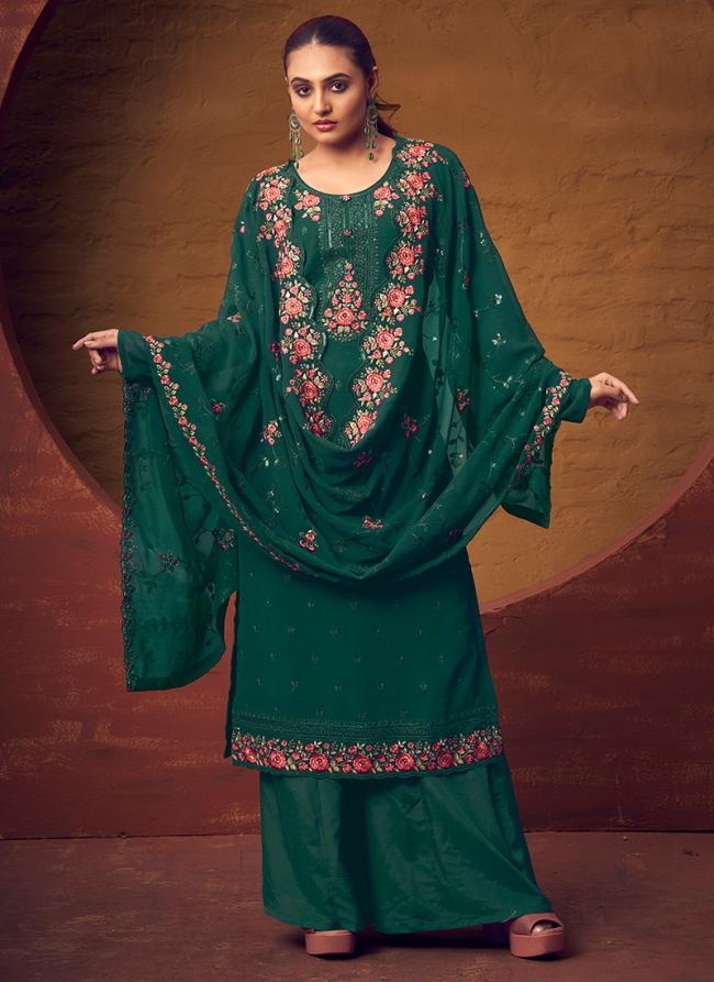 Green Georgette Party Wear Embroidery Work Plazzo Suit
