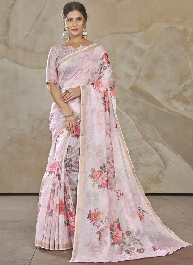 Lilac Chanderi Cotton Party Wear Digital Printed Saree
