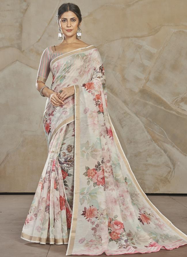 Multi Color Chanderi Cotton Party Wear Digital Printed Saree
