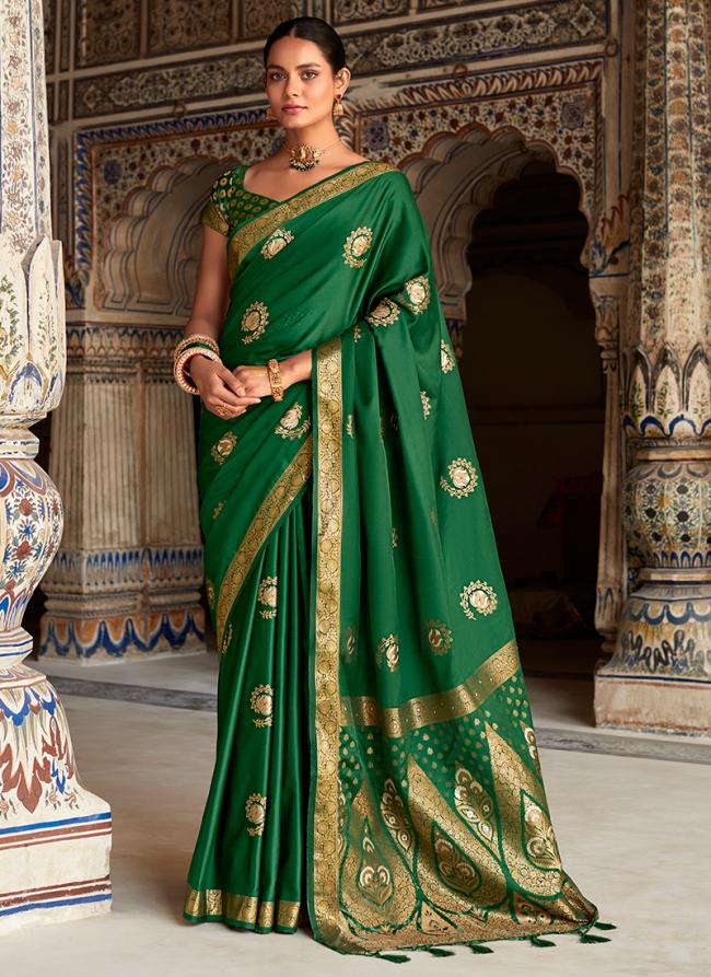 Green Sattin Silk Traditional Wear Weaving Saree