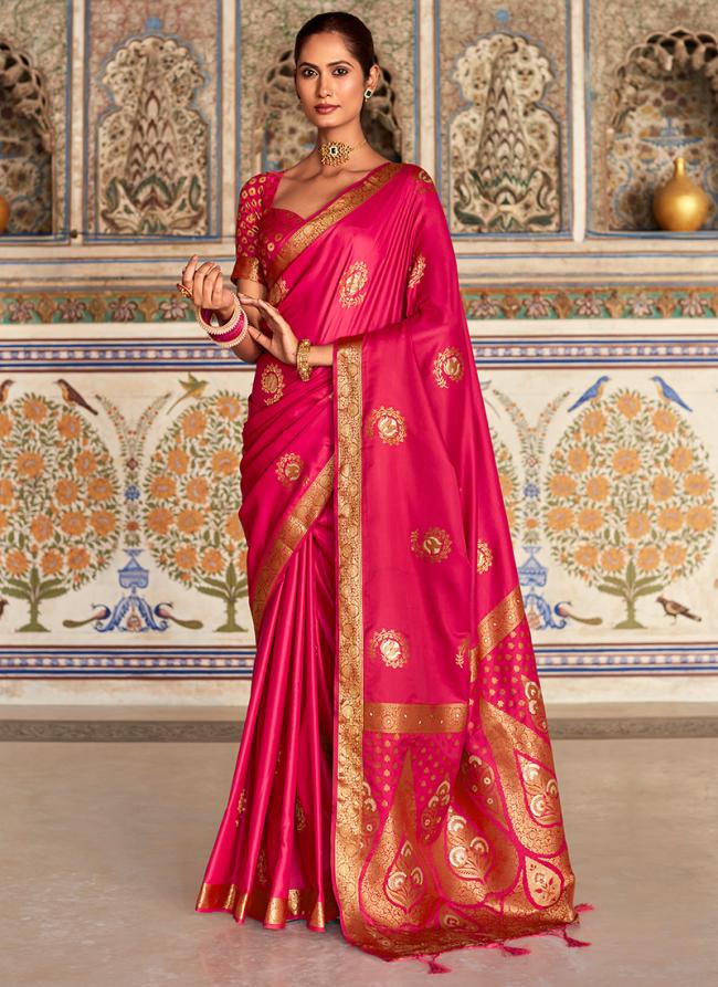 Pink Sattin Silk Traditional Wear Weaving Saree