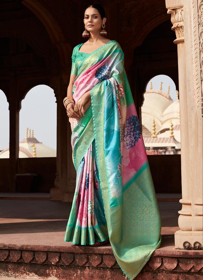 Multi Color Handloom Silk Festival Wear Digital Printed Saree