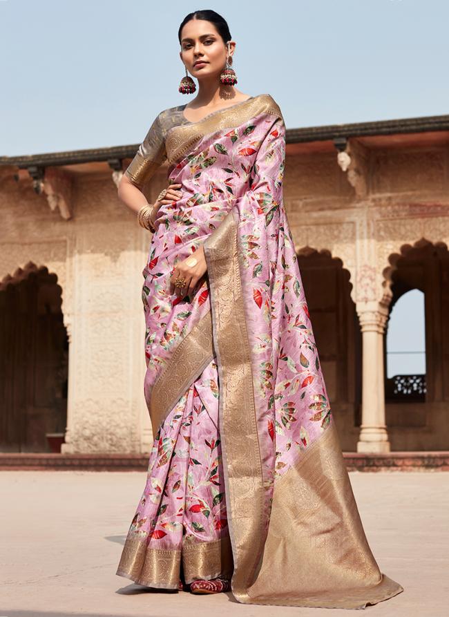 Pink Handloom Silk Festival Wear Digital Printed Saree
