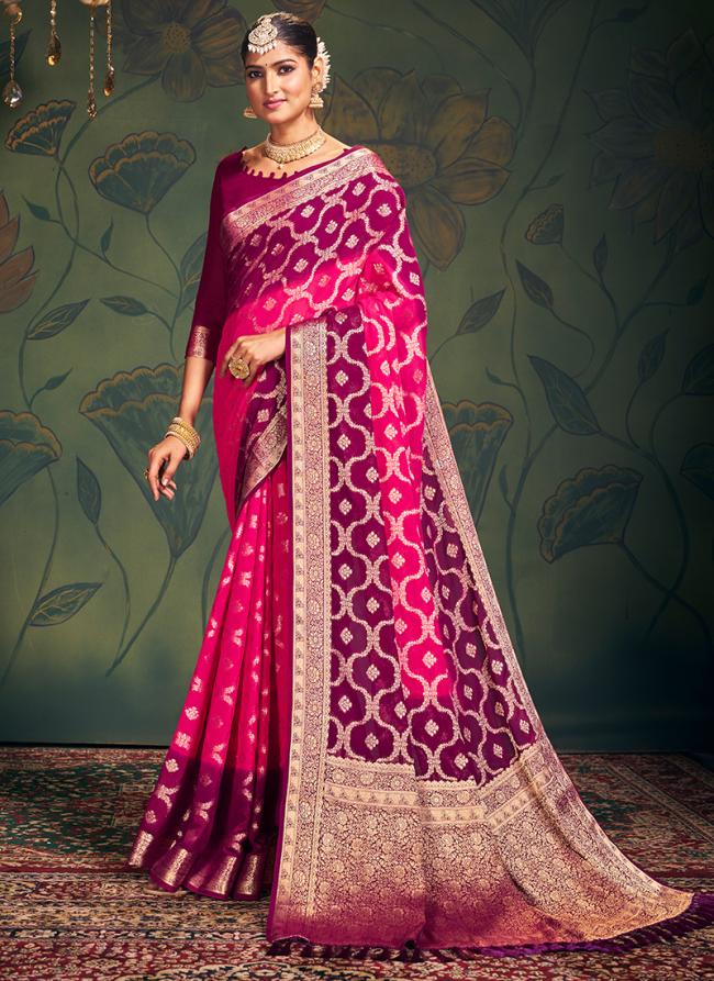Rani Pink Georgette Wedding Wear Weaving Saree