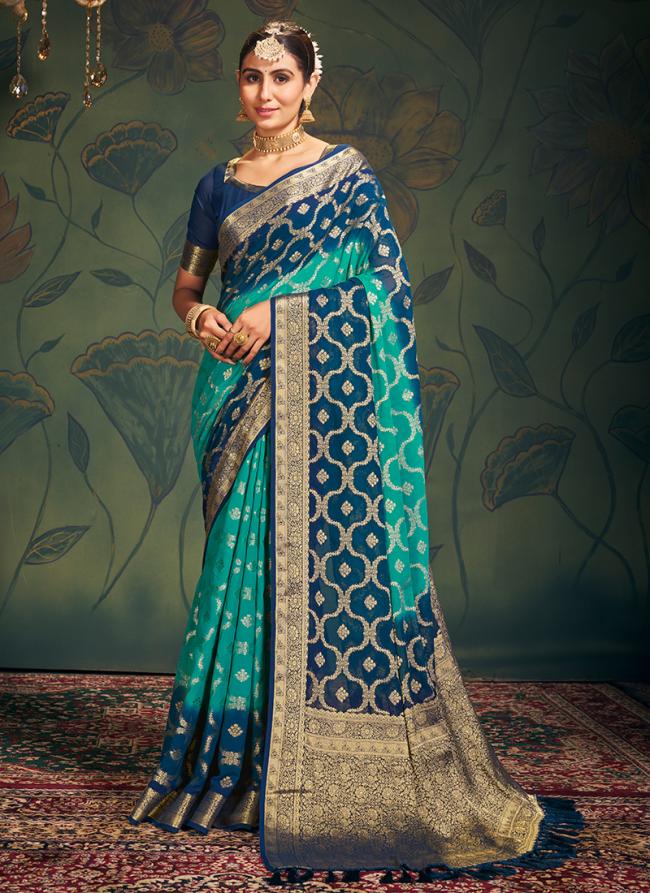 Sky Blue Georgette Wedding Wear Weaving Saree
