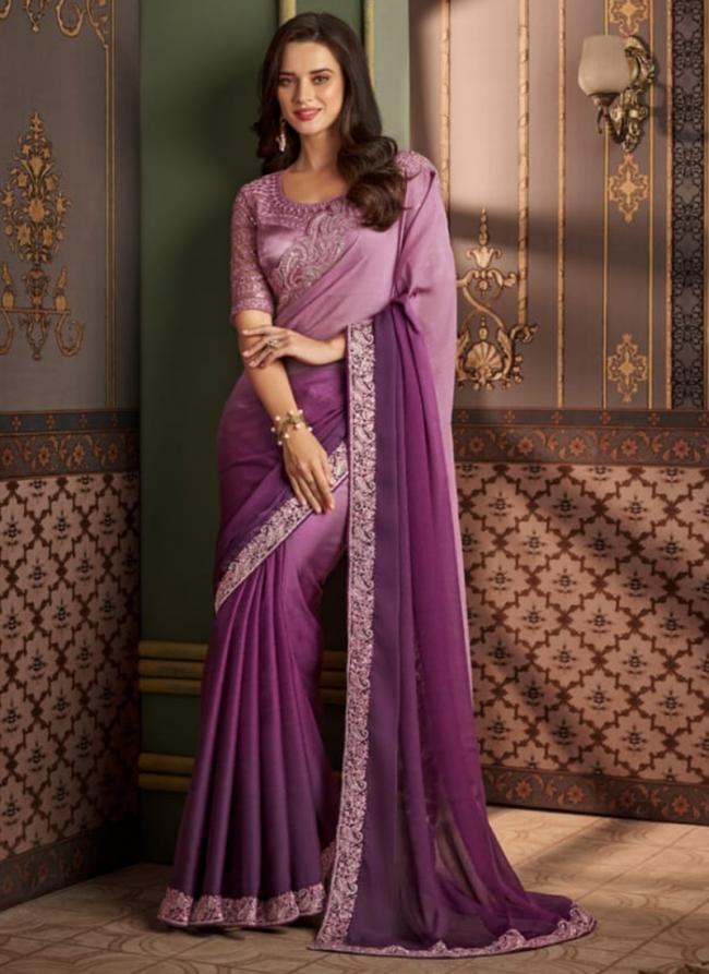 Purple Chiffon Silk Party Wear Weaving Saree