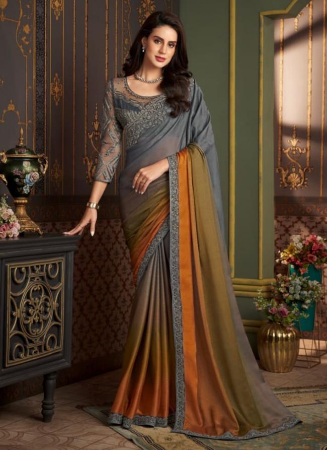 Grey Chiffon Silk Festival Wear Weaving Saree