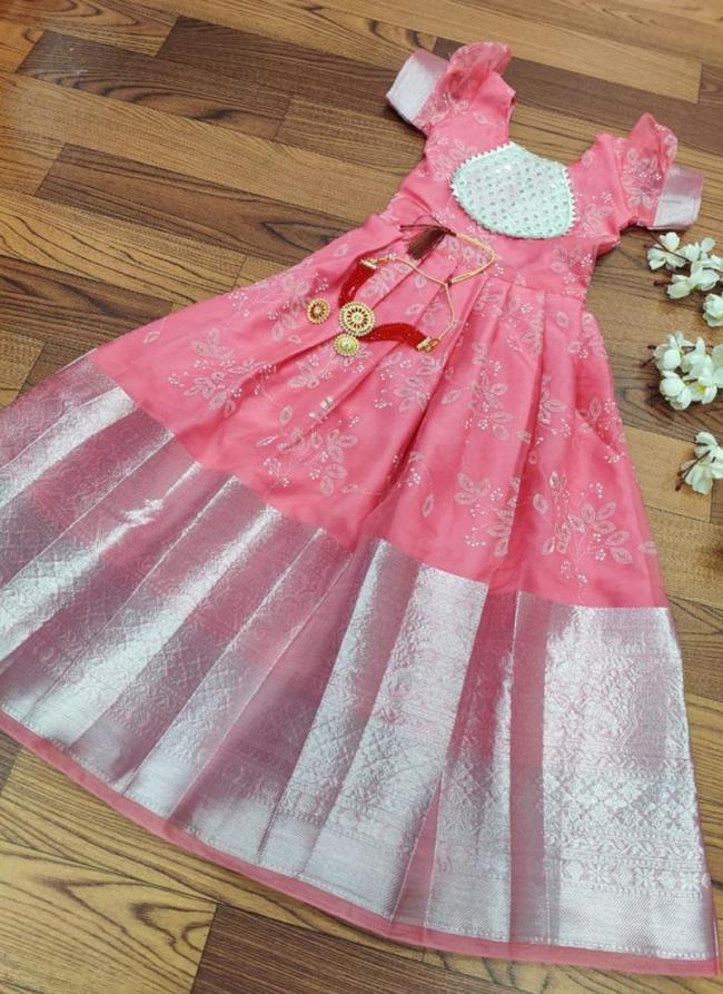 Pink Organza Festival Wear Weaving Gown