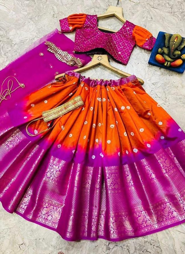 Pink orange Silk Traditional Wear Embroidery Work Readymade Kids Lehenga Choli