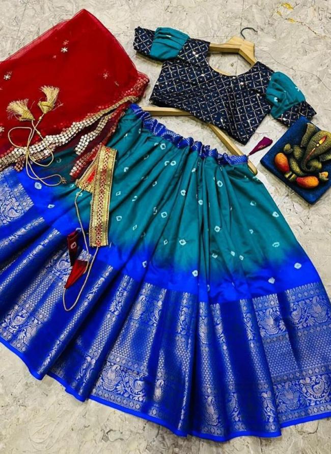Sky Blue Silk Traditional Wear Embroidery Work Readymade Kids Lehenga Choli