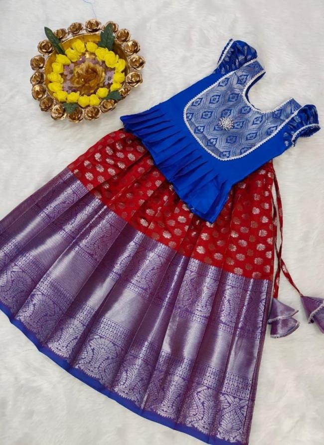 Purple Silk Banarasi Wedding Wear Kanchi Border Work Readymade Kids Lehenga Choli