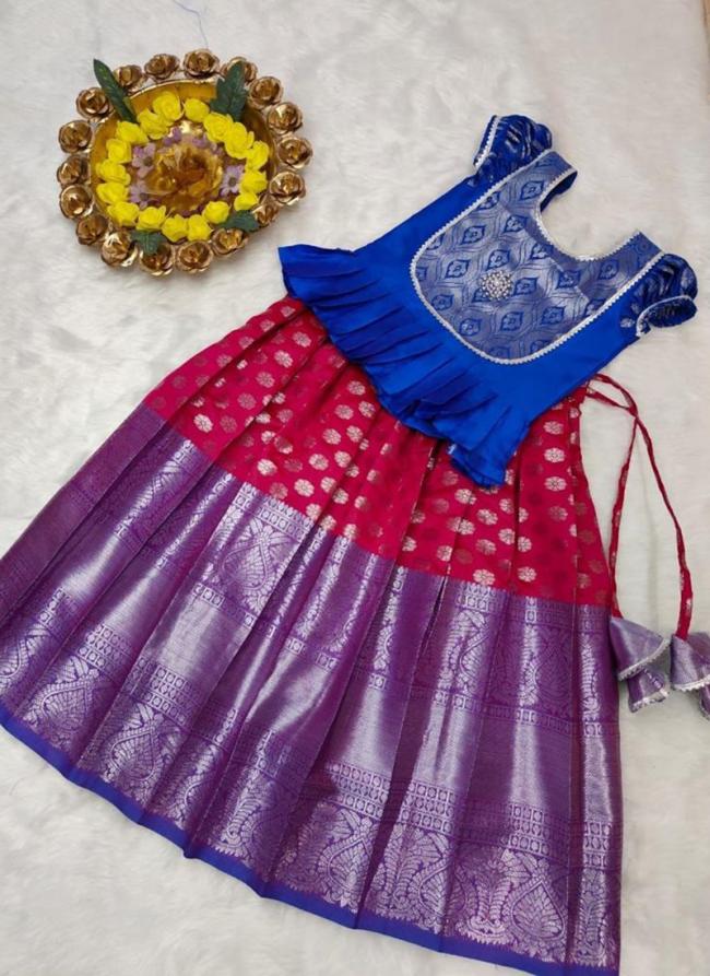 Pink Purple Silk Banarasi Wedding Wear Kanchi Border Work Readymade Lehenga Choli