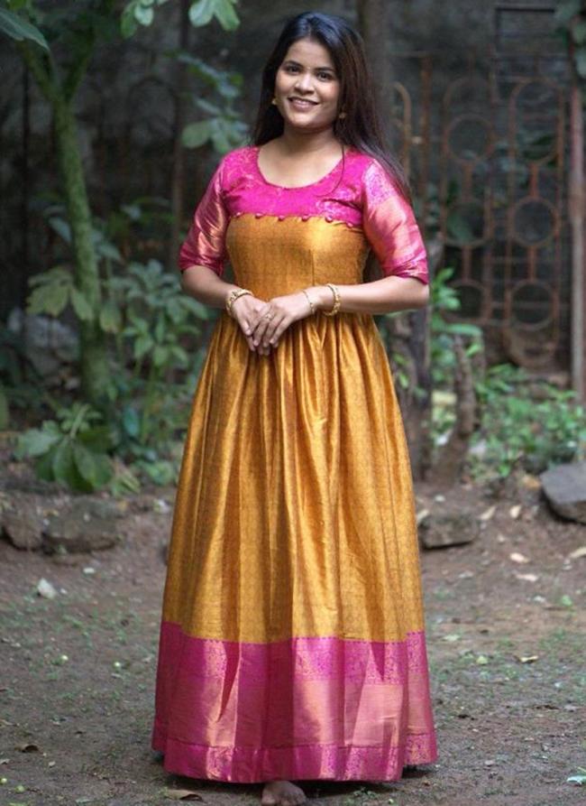 Yellow Soft Kanchivaram Silk Wedding Wear Weaving Gown