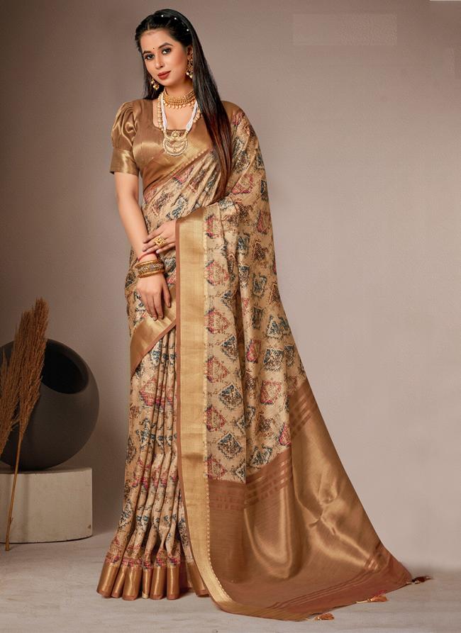 Brown Bhagalpuri Silk Traditional Wear Digital Printed Saree