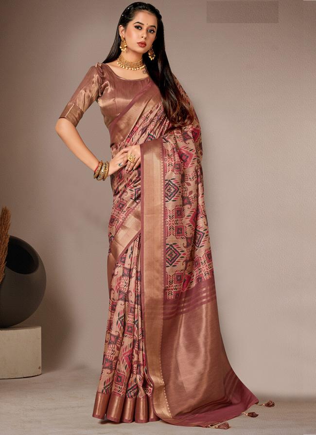 Dark Pink Bhagalpuri Silk Traditional Wear Digital Printed Saree