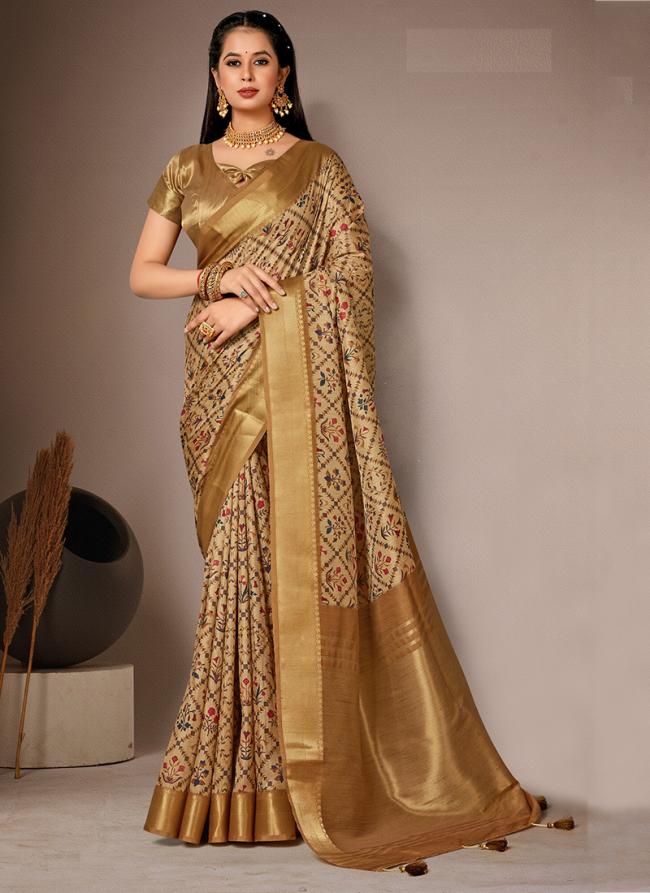 Golden Bhagalpuri Silk Traditional Wear Digital Printed Saree