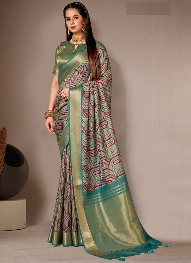 Green Bhagalpuri Silk Traditional Wear Digital Printed Saree