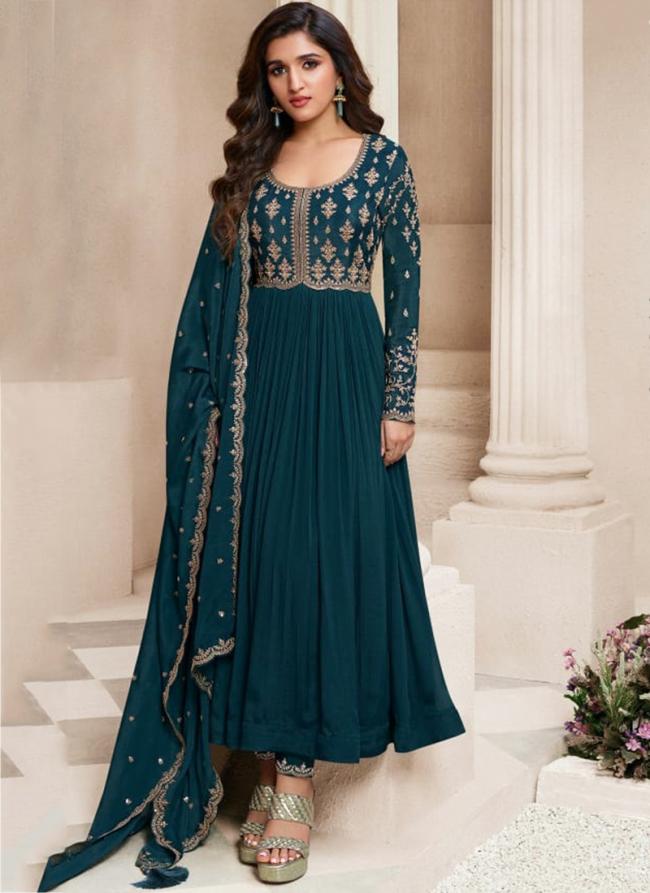 Morpeach Chinnon Wedding Wear Embroidery Work  Readymade Gown With Dupatta And Pant