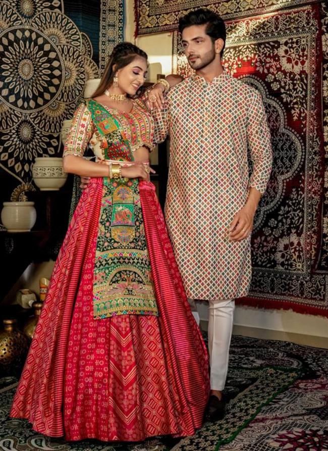 Pink Multi Color Malai Sattin Wedding Wear Embroidery Work Readymade Combo Set