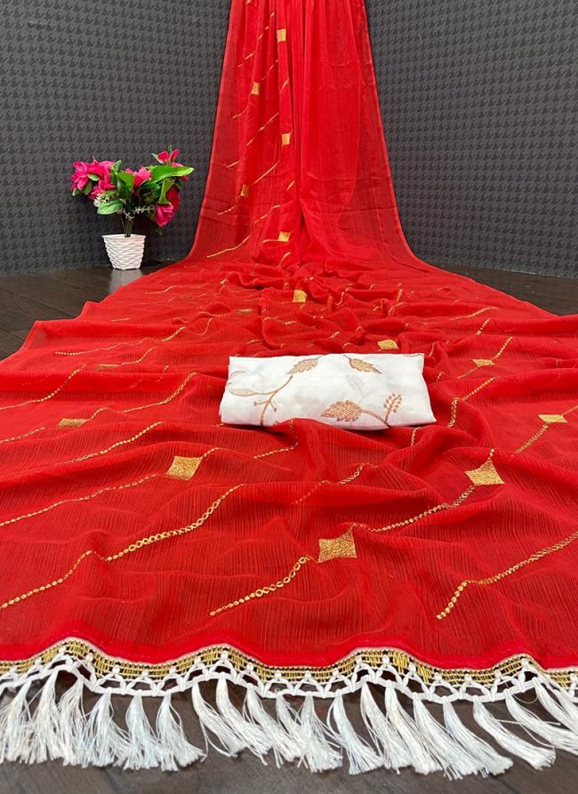 Red Zomato Silk Daily Wear Embroidery Work Saree