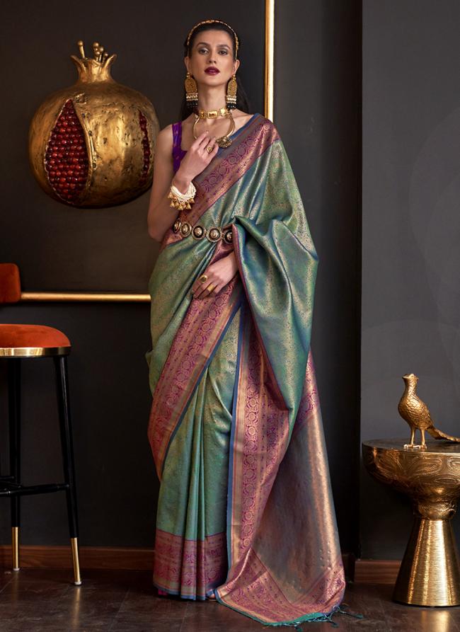 Firozi Silk Festival Wear Weaving Saree