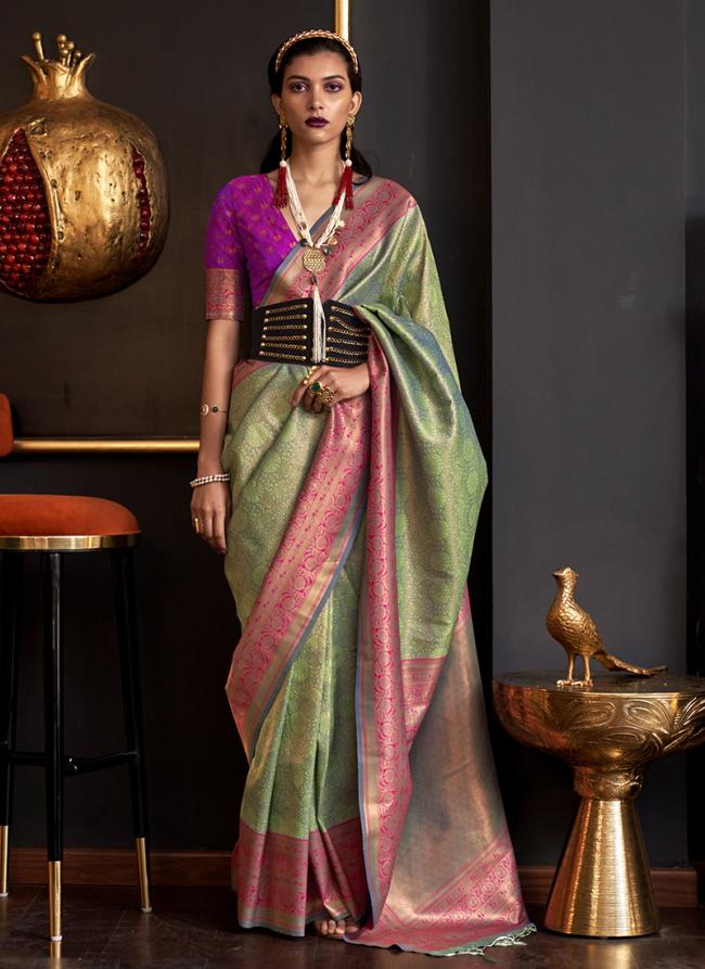 Pista Green Silk Festival Wear Weaving Saree