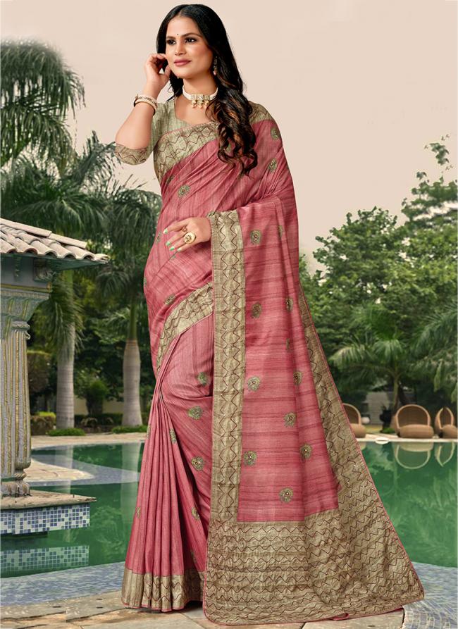 Pink Tussar Silk Festival Wear Hand Work Saree