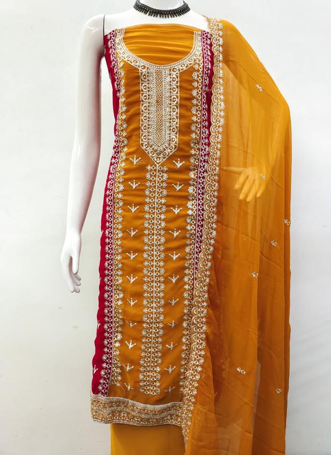 Yellow Georgette Traditional Wear Embroidery Work Dress Material