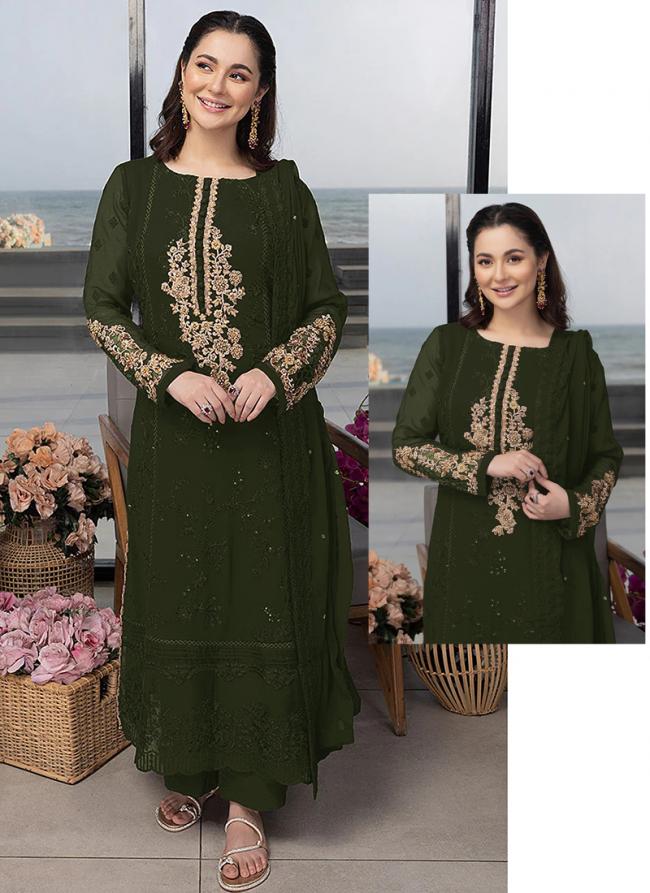 Green Heavy Faux Georgette Party Wear Embroidery Work Pakistani Suit