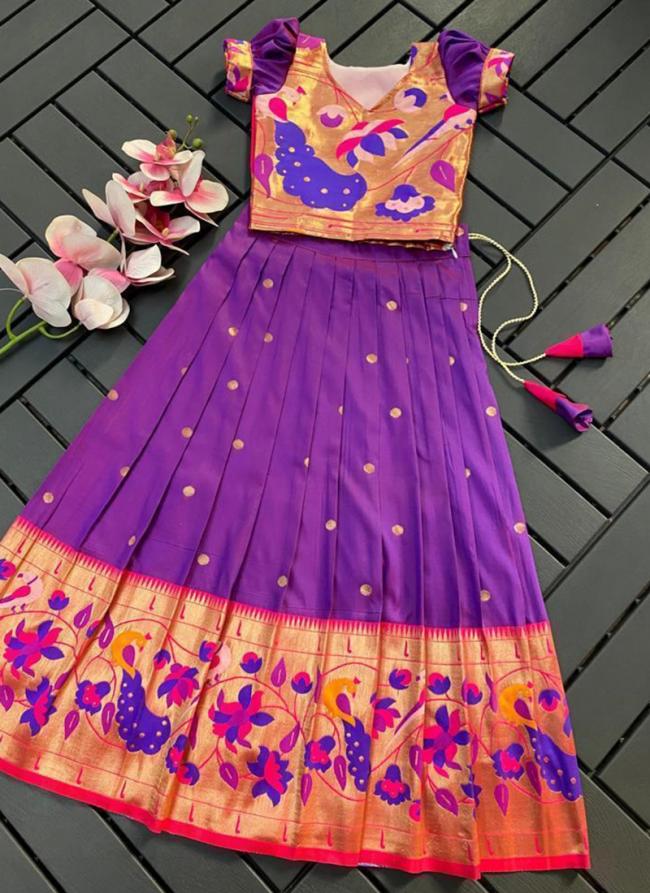 Purple Fancy Meena Wedding Wear Weaving Readymade Kids Lehenga Choli