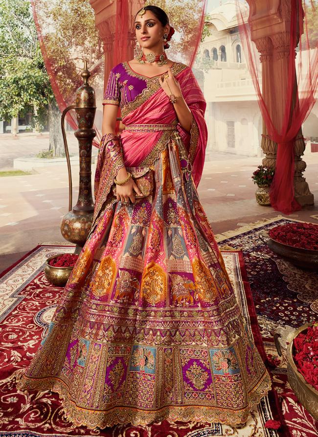 Pink Banarasi Silk Wedding Wear Embroidery Work Lehenga Choli