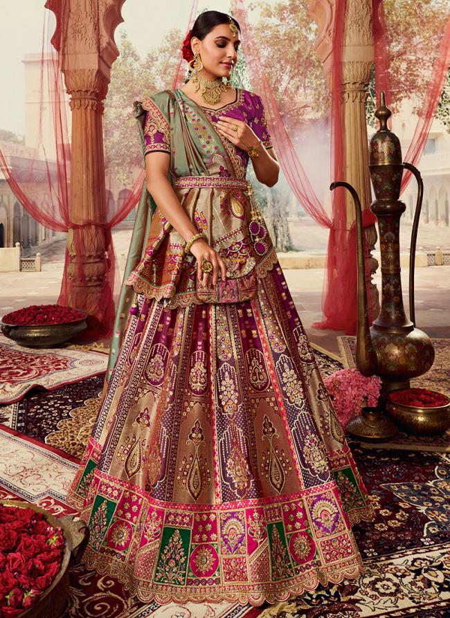 Purple Banarasi Silk Wedding Wear Embroidery Work Lehenga Choli