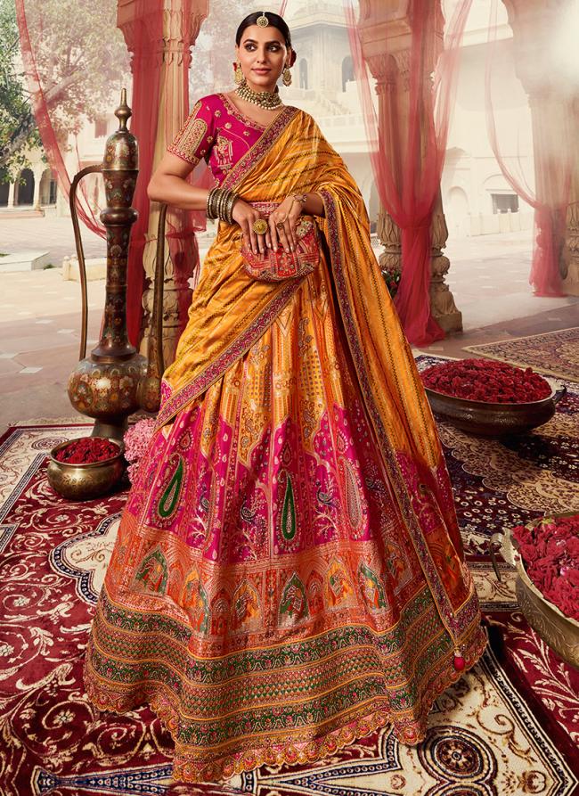 Yellow Banarasi Silk Wedding Wear Embroidery Work Lehenga Choli