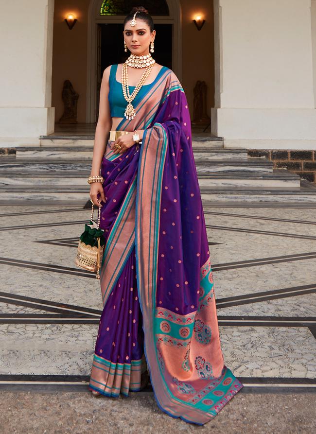 Orchid purple Paithani Silk Party Wear Zari Work Saree