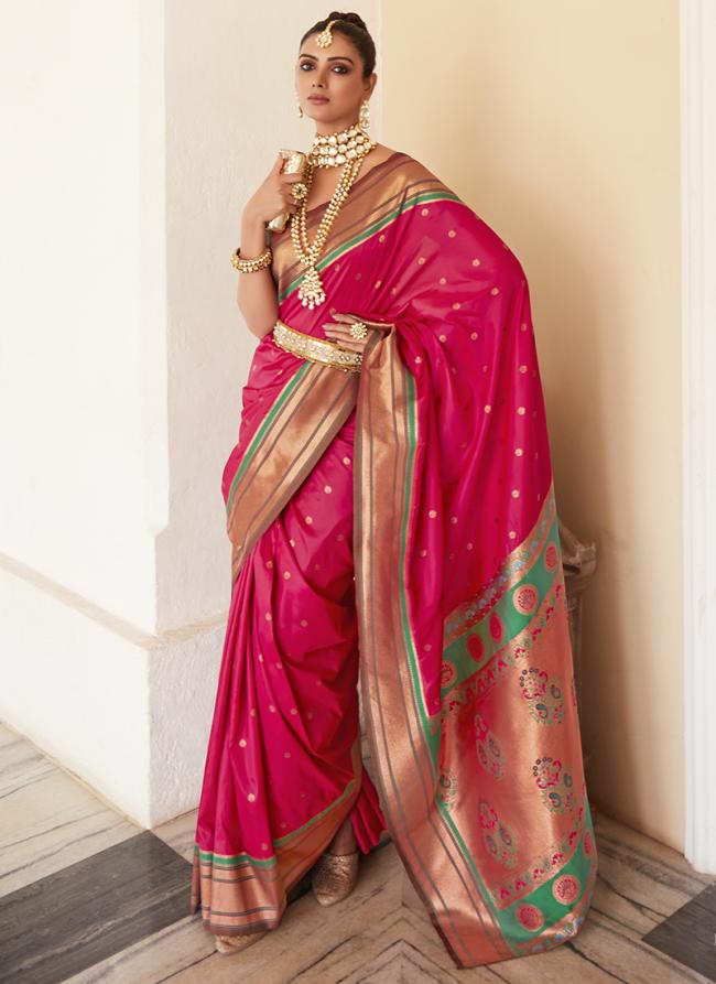 Taffy Pink Paithani Silk Party Wear Zari Work Saree