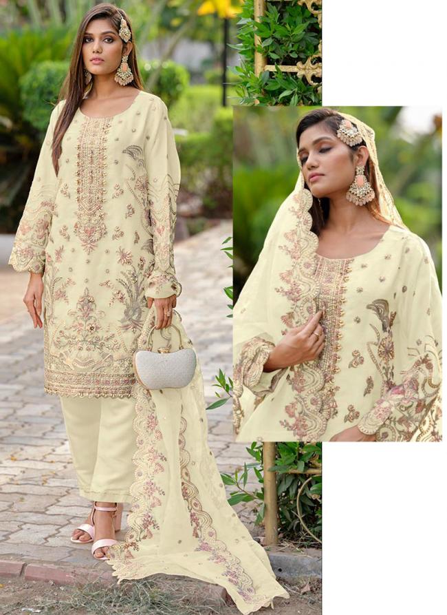 Cream Organza Party Wear Embroidery Work Readymade Pakistani Suit