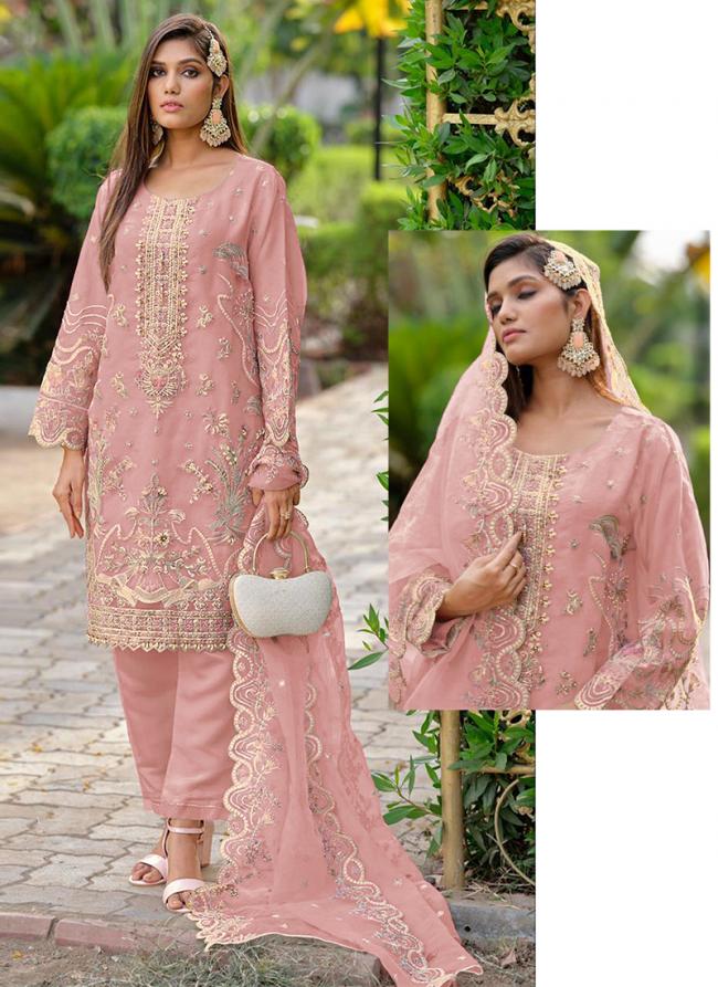 Pink Organza Party Wear Embroidery Work Readymade Pakistani Suit