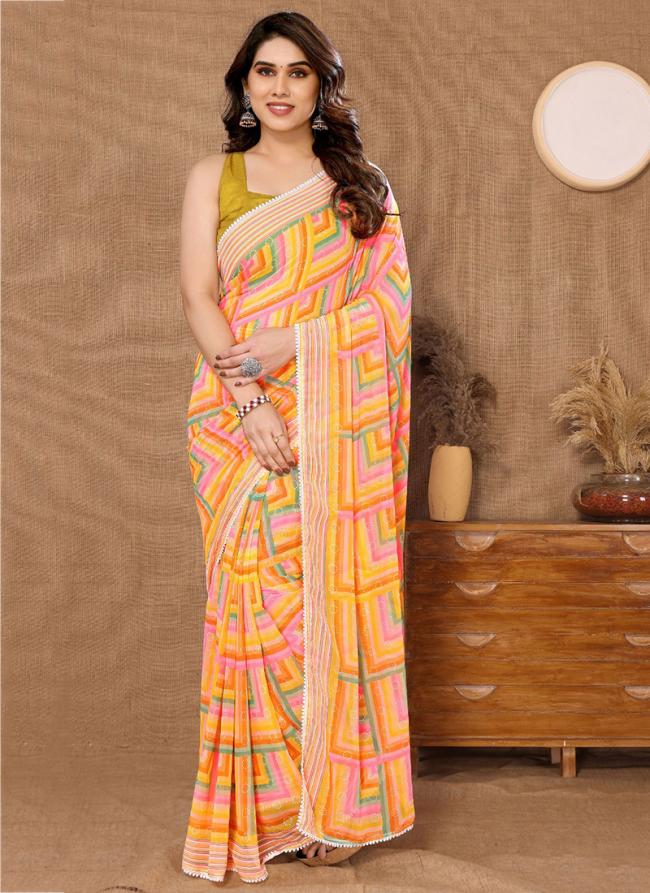 Yellow Georgette Party Wear Digital Printed Saree