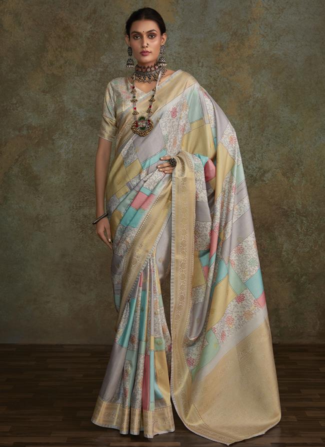 Lavender Sky Blue Soft Silk Wedding Wear Digital Printed Saree
