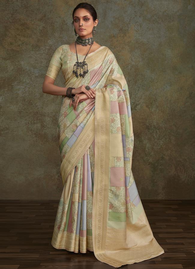 Mint Green Soft Silk Wedding Wear Digital Printed Saree